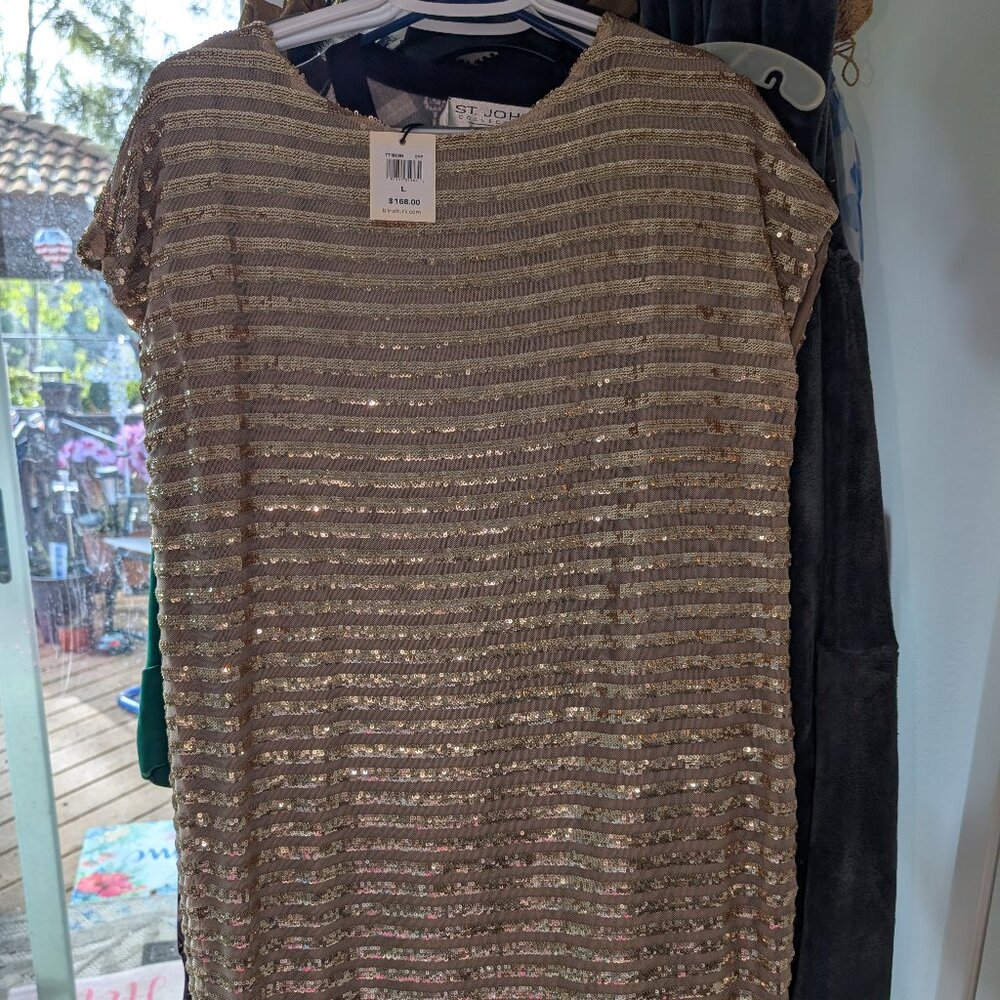 Trina Turk Gold Sequin Mini Dress  Size Large NWT